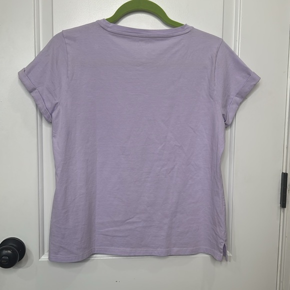 TALBOTS BOTANICAL PURPLE FLOWER ROLL SLEEVE TEE MEDIUM PETITE - Picture 6 of 6
